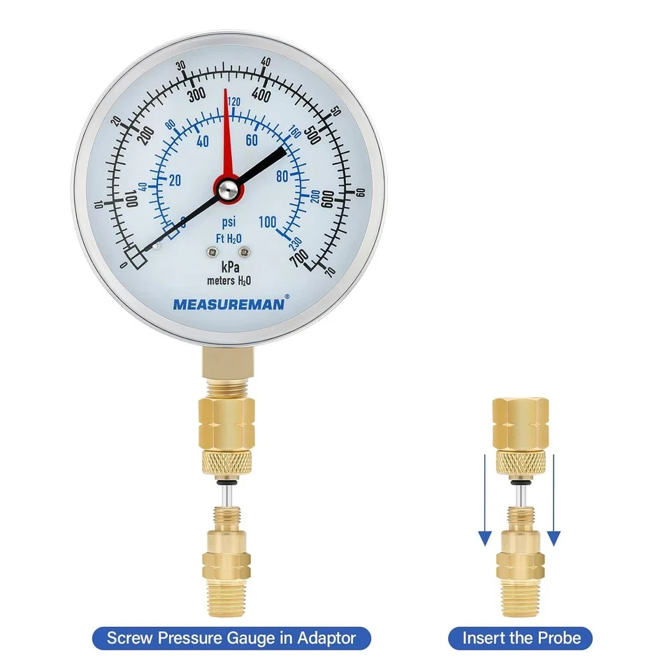 Pressure and Temperature Test Kit，0-100 Psi/Ft H2O/Kpa/Meters H2O, 0°F to 220°F&