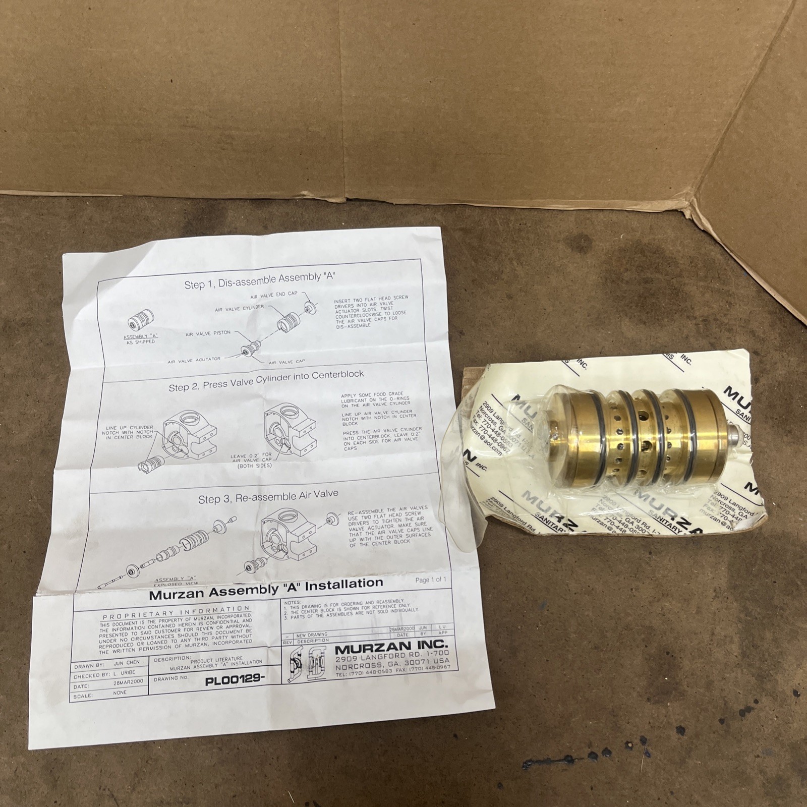 NEW OLD STOCK! MURZAN AIR VALVE ASSEMBLY 3016458 Drawing # PL00129