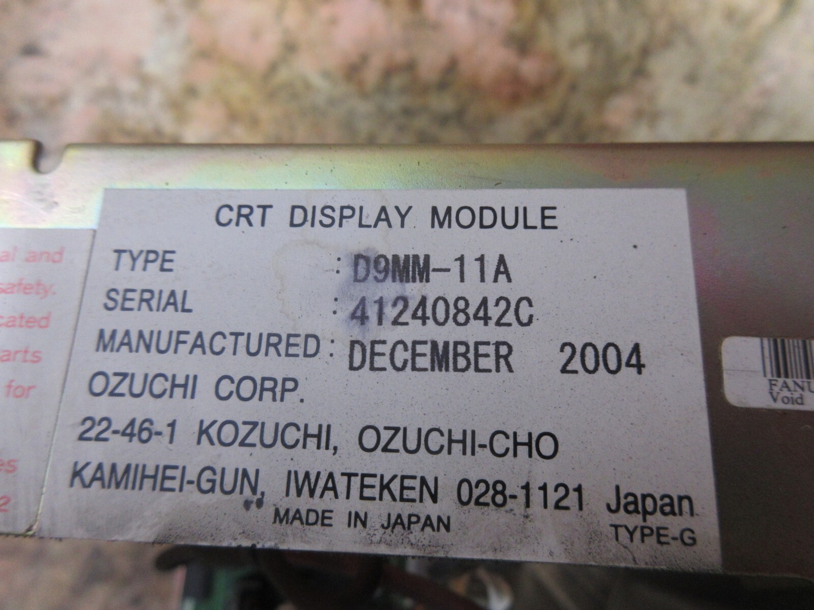 OZUCHI DISPLAY MONITOR A61L-0001-0093 4MDB059G TYPE-H D9MM-11A 41240842C