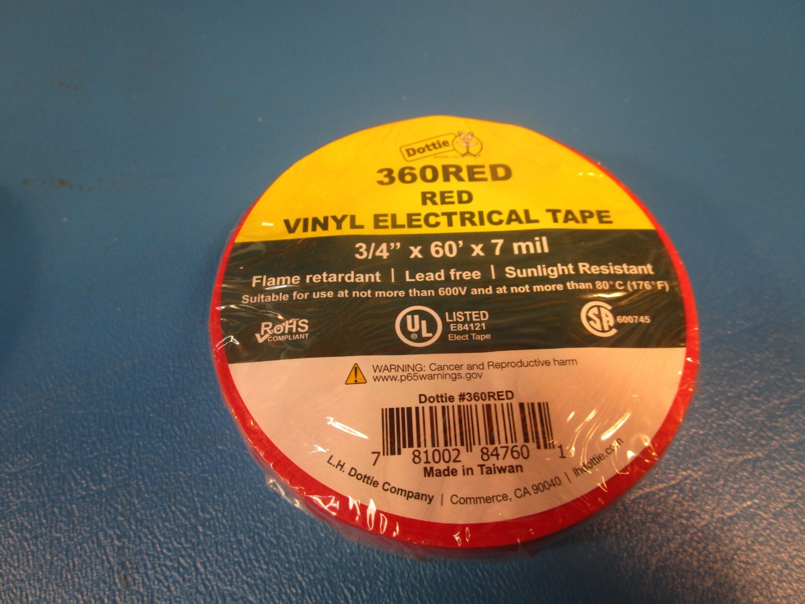 LOT OF 8 Rolls Dottie 360, Vinyl Electrical Tape, 1=360BLU, 1=360RED, 2=360BRN