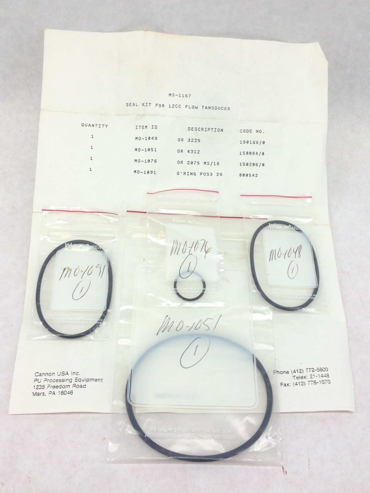 NEW! CANNON MS-1167 SEAL KIT, FLOW TRANSDUCER 6CC / 12CC FAST SHIP!!! (H155)
