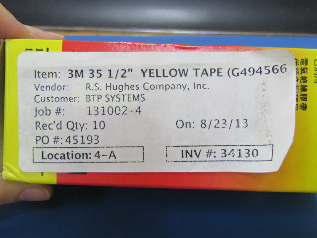 3M 054007-10257 Qty of 9 per Lot Vinyl Electrical Tape. (35 Yellow ) 1/2in x 2