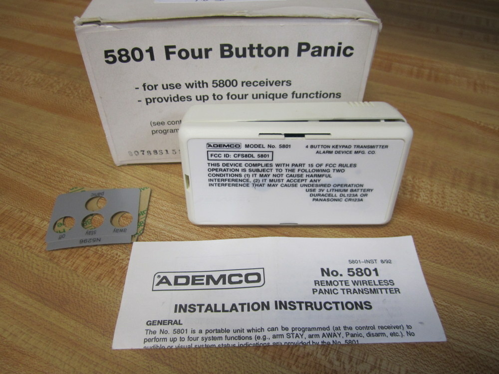 Ademco 5801 Panic Transmitter Model 5801 Battery Removed
