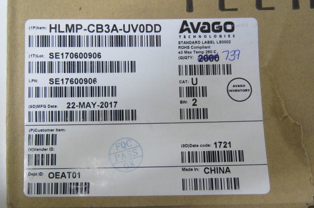 AVAGO TECHNOLOGIES HLMP-CB3A-UV0DD Qty of 100 per Lot LED BLUE CLEAR T-1 3/4 T/