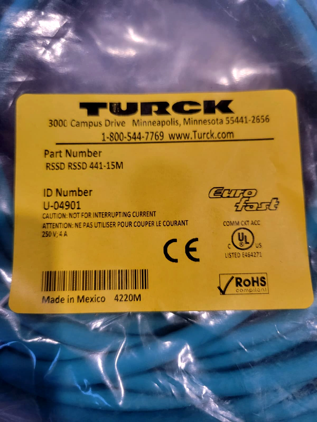 TURCK RSSD RSSD 441-15M CORDSET DOUBLE ENDED 4 PIN M12 MALE STRAIGHT, U-04901
