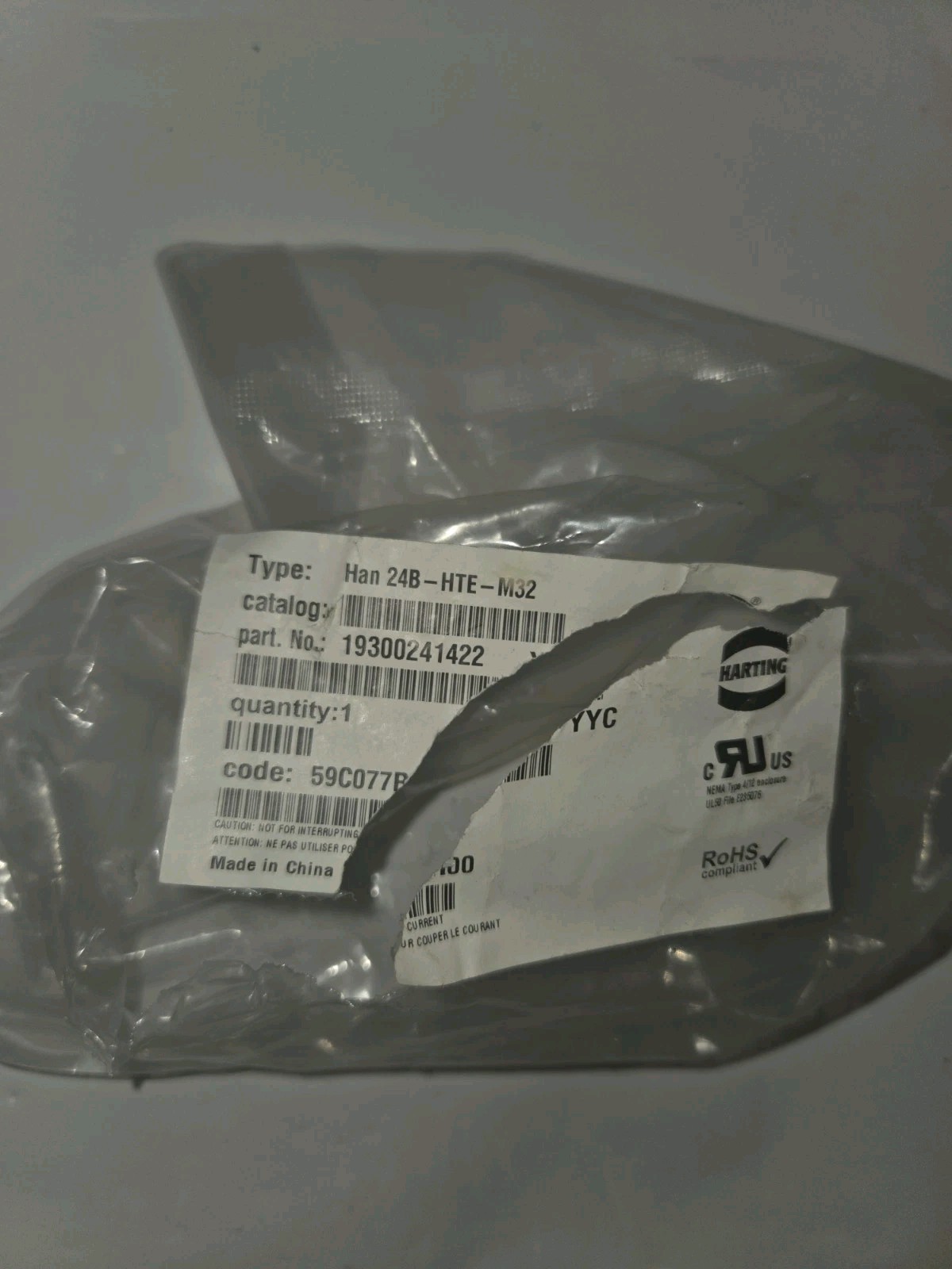 NEW GENUINE HARTING HAN 24B-HTE-M32 HOOD HOUSING 19300241422