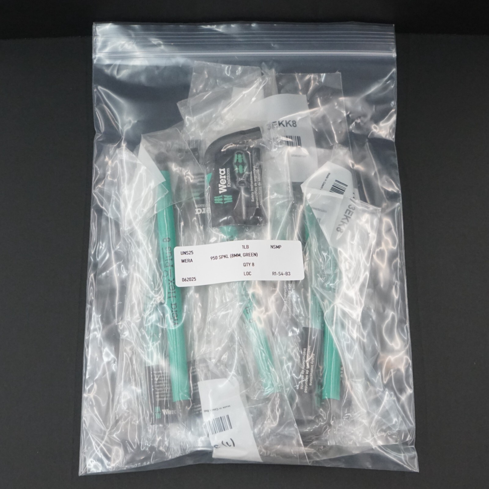 Wera 950 SPKL Ball End Hex Key, 8mm L-Key, Green (QTY 8)