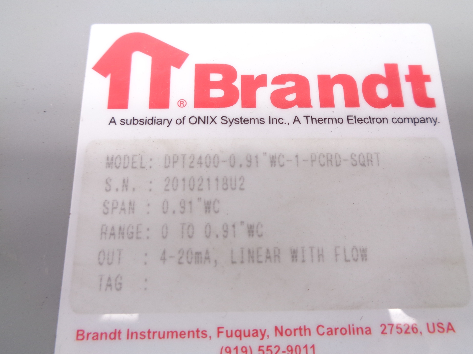 BRANDT DPT2400-0.91″WC-1PCRD-SQRT NSNP