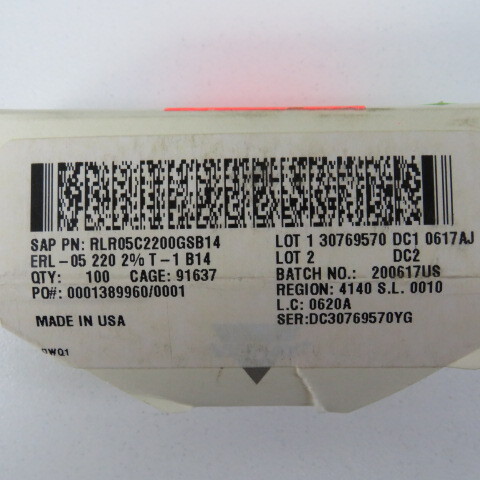 vishay RLR05C2200GSB14 Qty of 30 per Lot RESISTOR