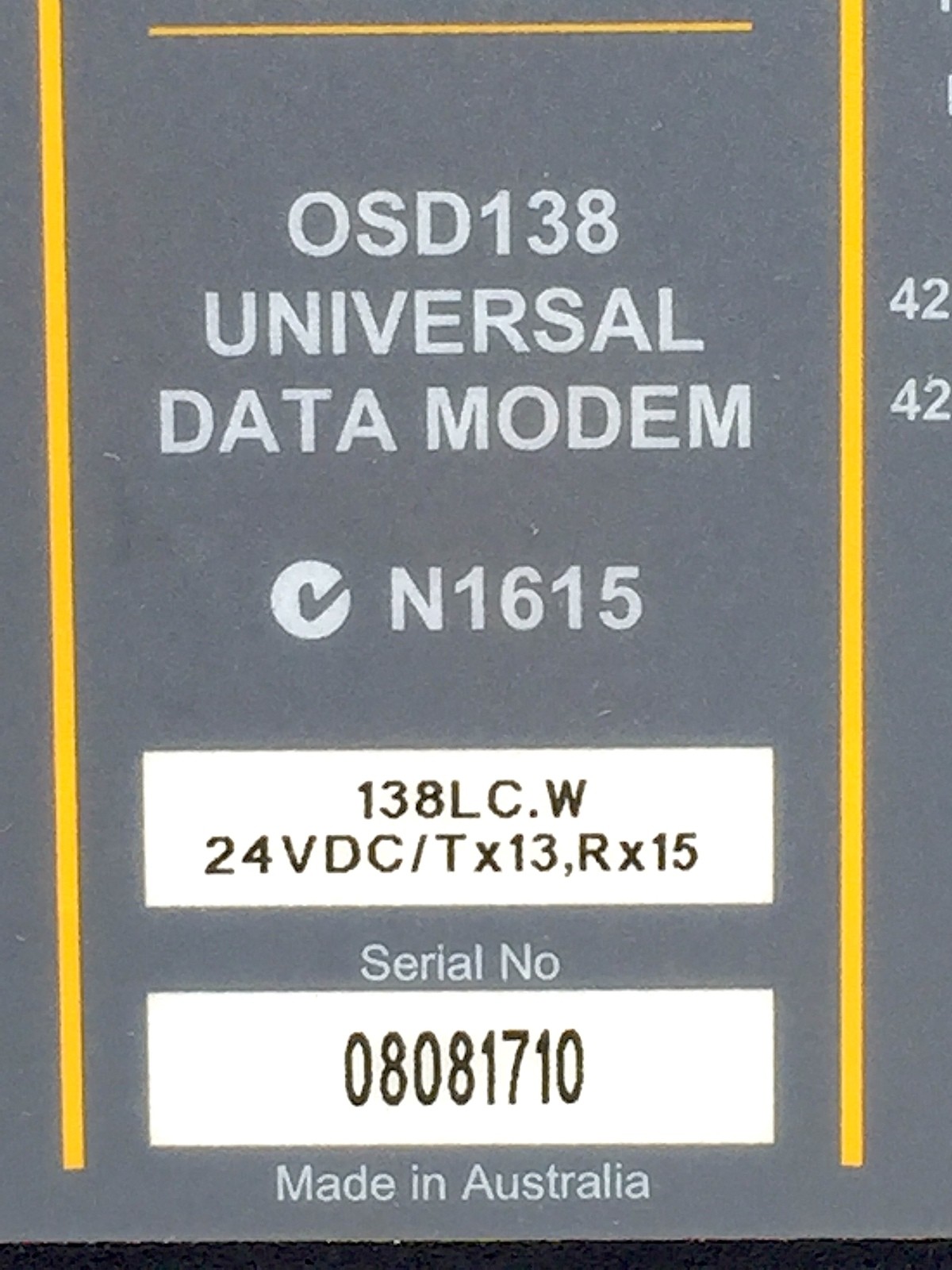 Optical Systems Design OSD138LC.W RS422 Data Modem 138LC.W/Tx13/Rx15 24VDC