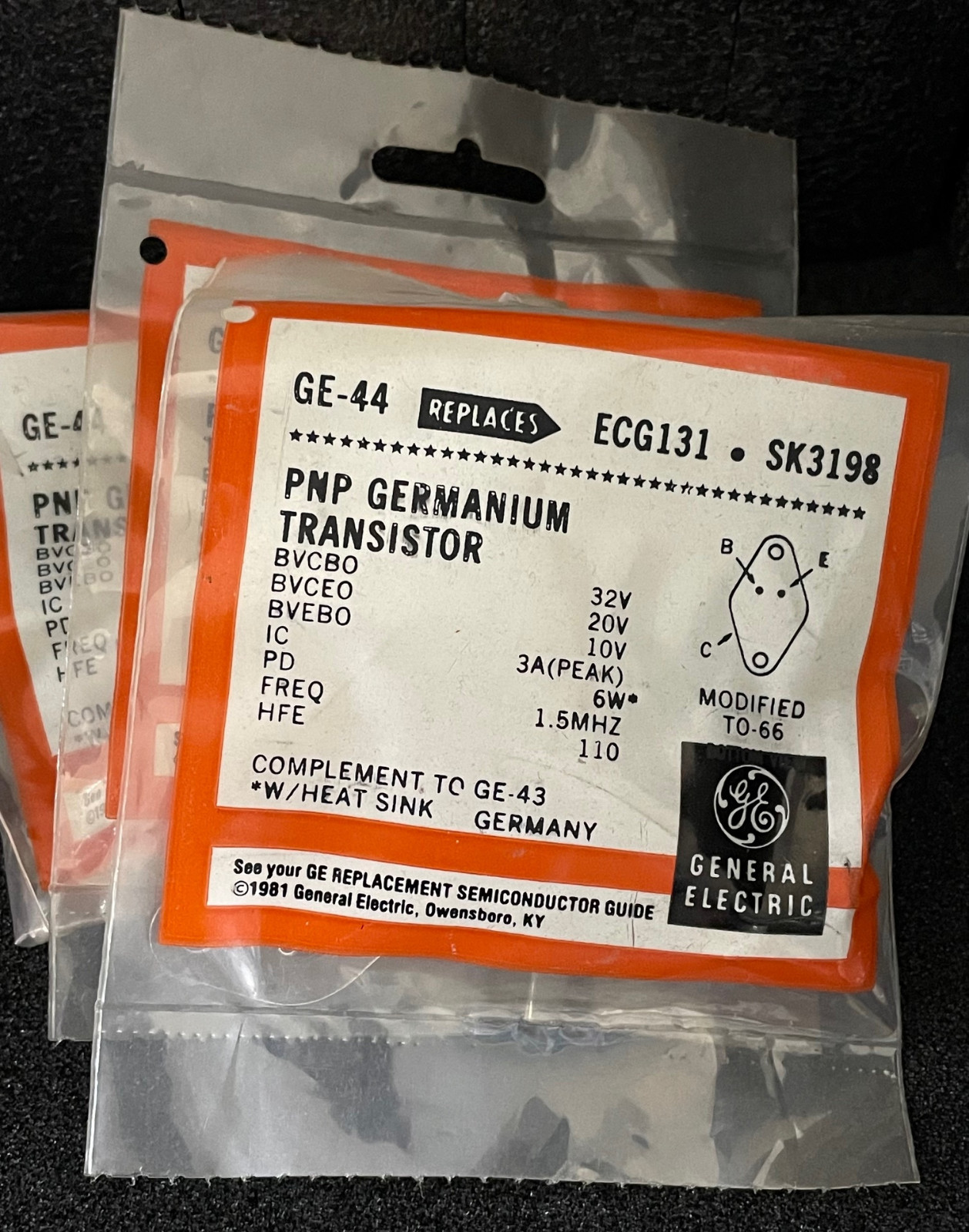 3pc General Electric GE-44 ECG131 SK3198 PNP Germanium Transistor TO-66 **NOS