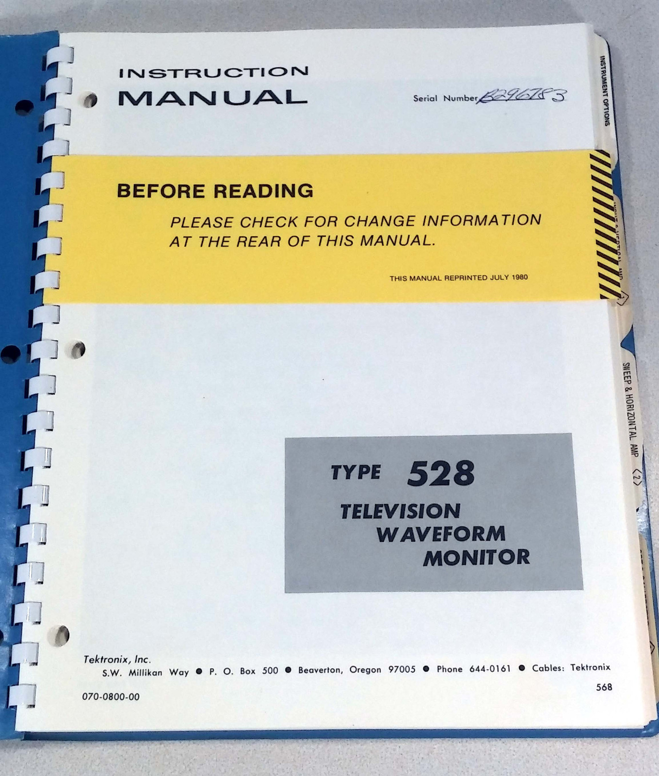 1 USED TEKTRONIX TYPE 528 TV WAVEFORM MONITOR INSTRUCTION MANUAL **MAKE OFFER**