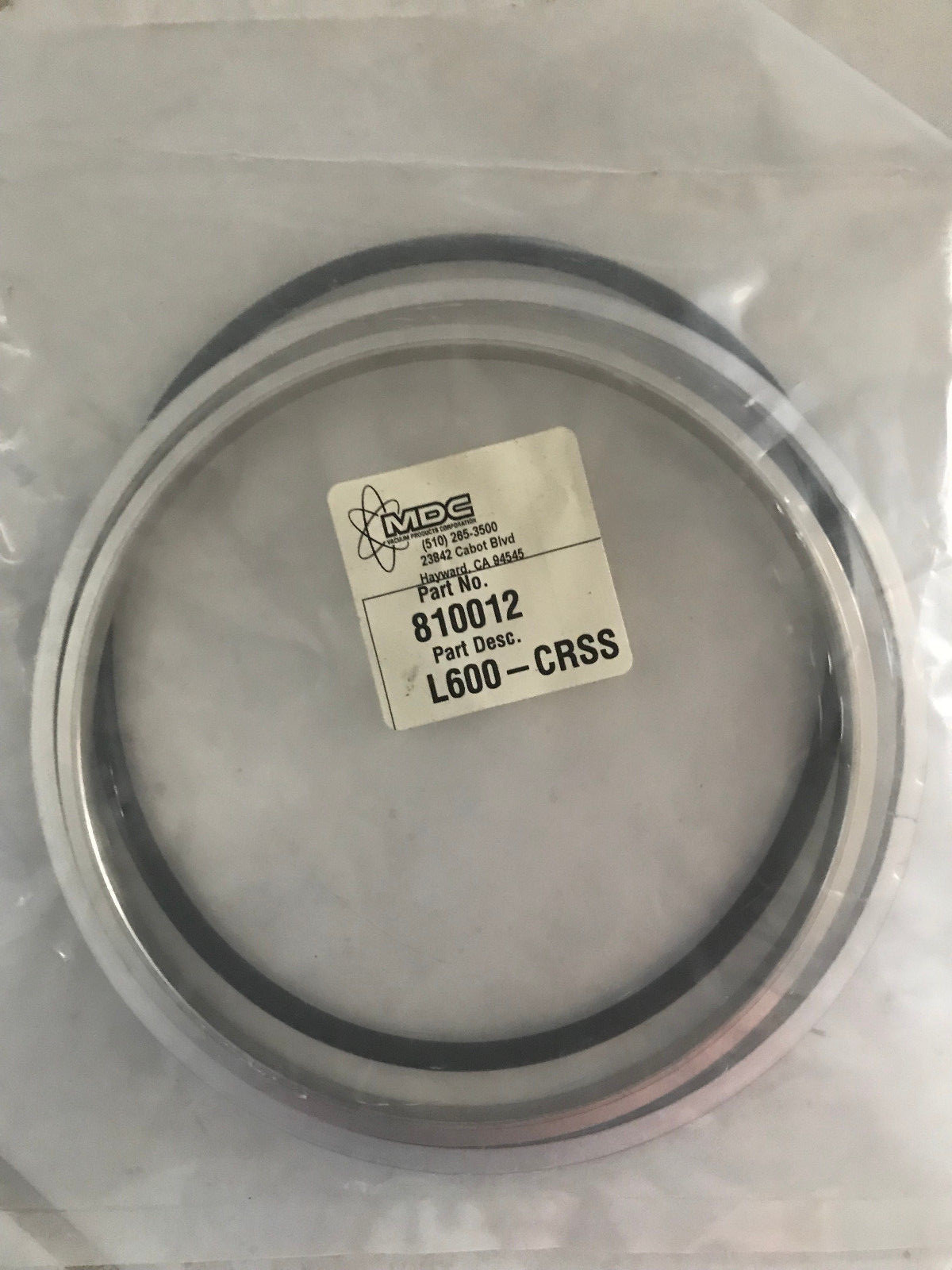 MDC Vacuum Products L600-CRSS Centering Ring NW160 Viton Stainless Steel 810012