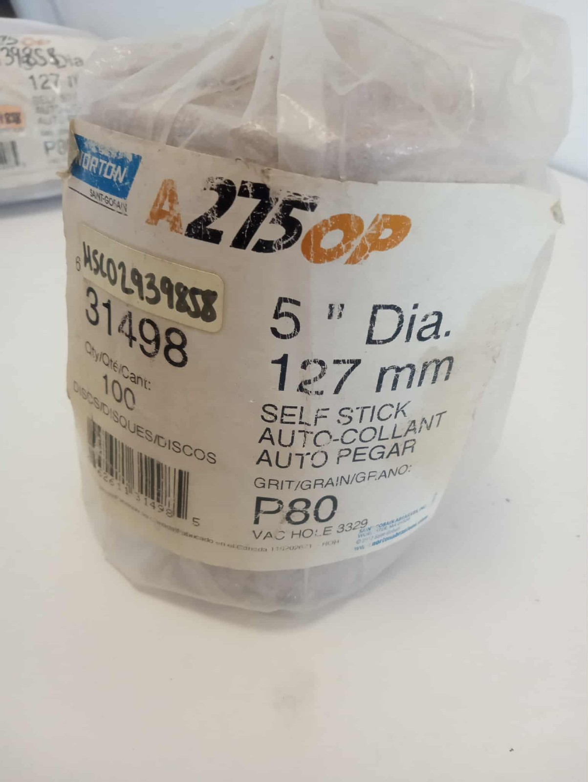 Norton 31498 5″ Dia PSA Disc Roll: 80 Grit, Aluminum Oxide Medium Grade, B-Weig