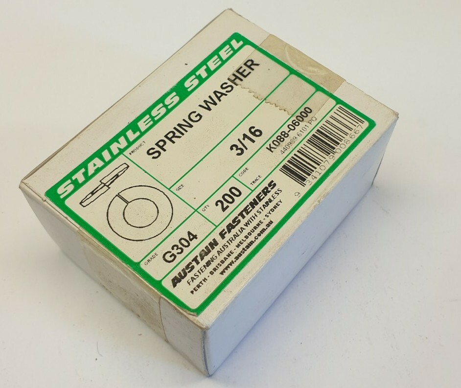 Box of 200 Austain Fasteners 3/16″ G304 Spring Washers 304SS K088-06000
