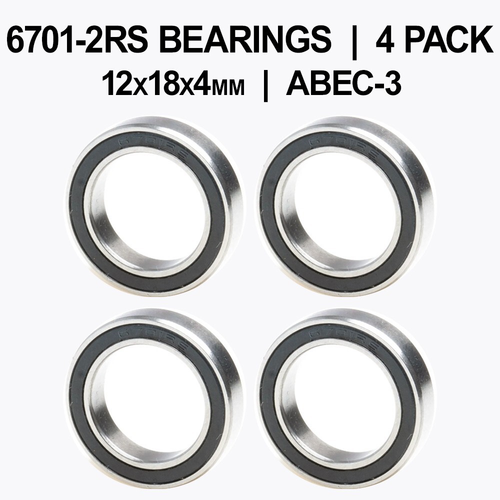 6701-2RS Sealed Ball Bearings (12x18x4mm) – 4 pack – Chrome Steel – ABEC-3