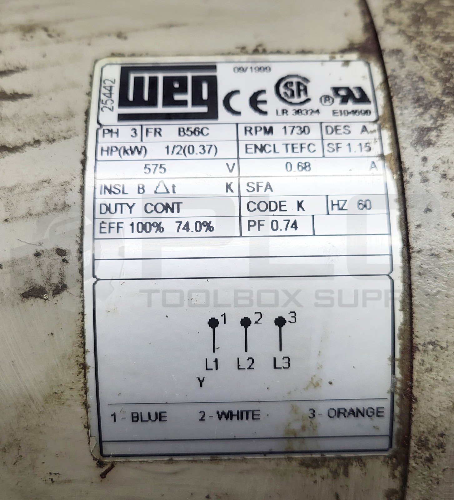 WEG MOTOR 1/2HP 3PH 1730RPM FR: B56C
