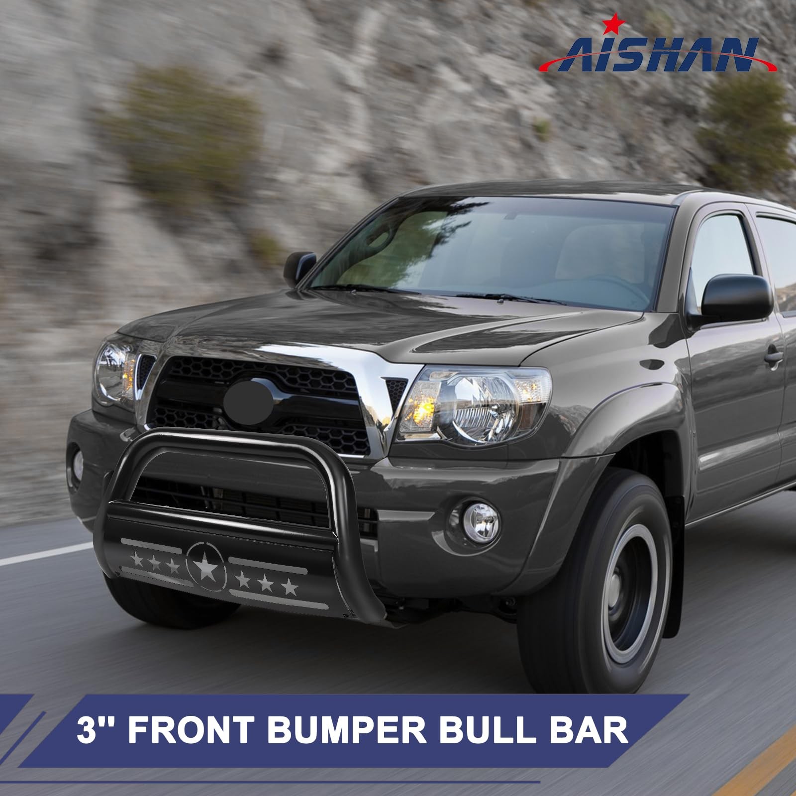 3 Inch Black Bull Bar Brush Guard for 2005-2015 Toyota Tacoma