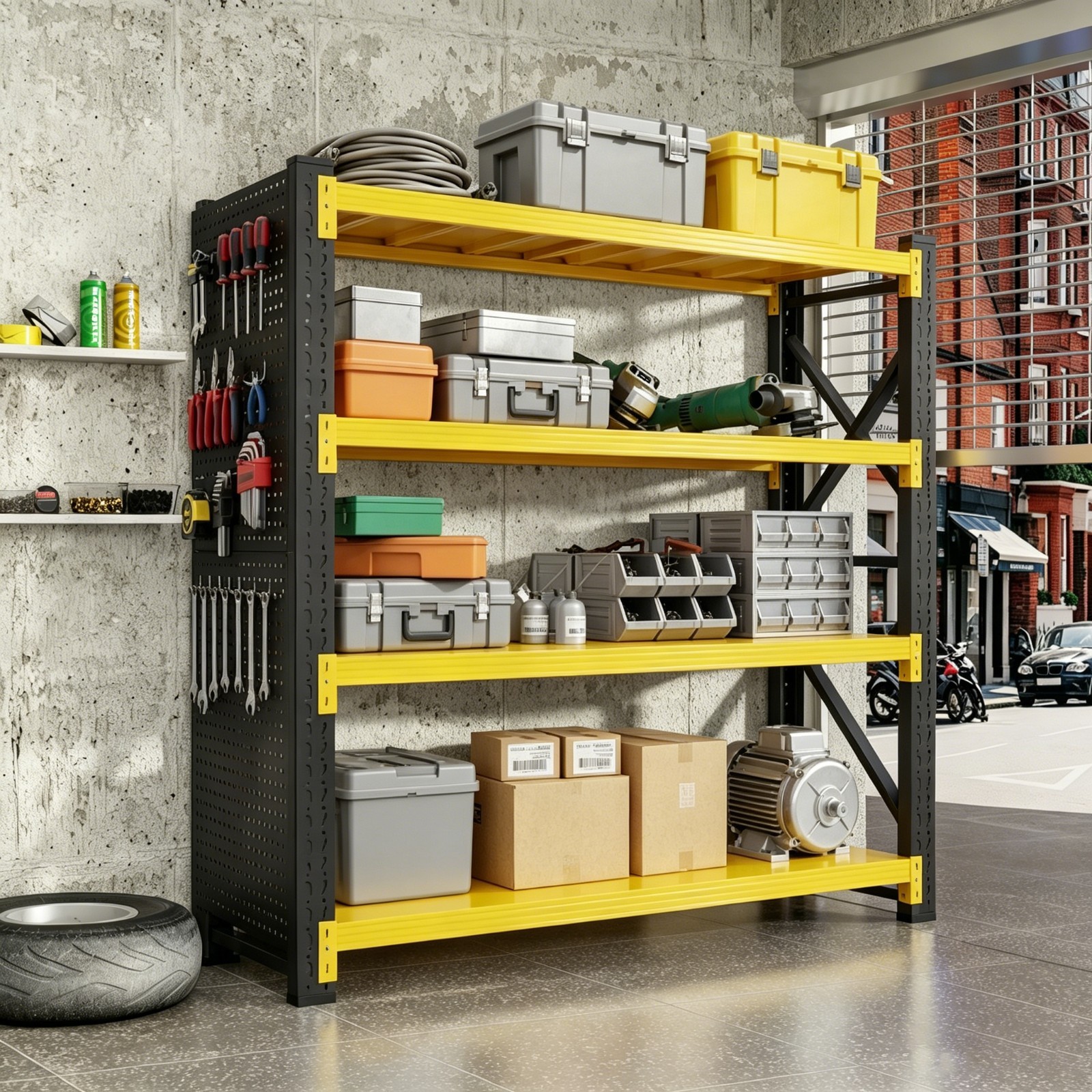 Garage Shelving with 2 Pegboard, Heavy Duty Storage Shelves 3000LBS for Basement