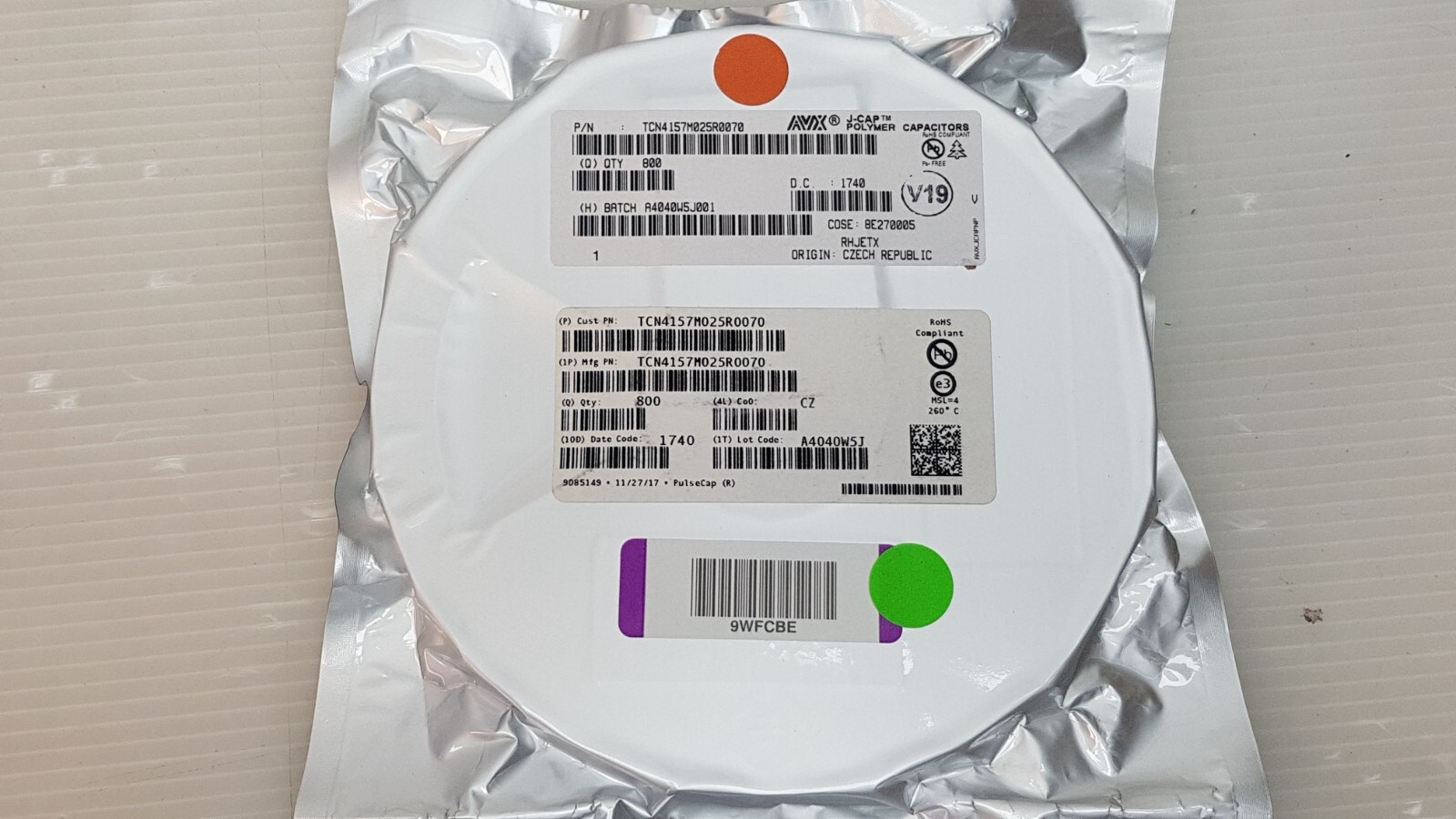 800PCS KYOCERA AVX TCN4157M025R0070 Tantalum Capacitors – Polymer