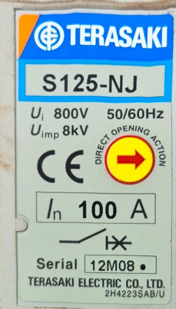 TERASAKI TemBreak S125-NJ 100A 3 Pole Circuit Breaker 8kV Rated 800V