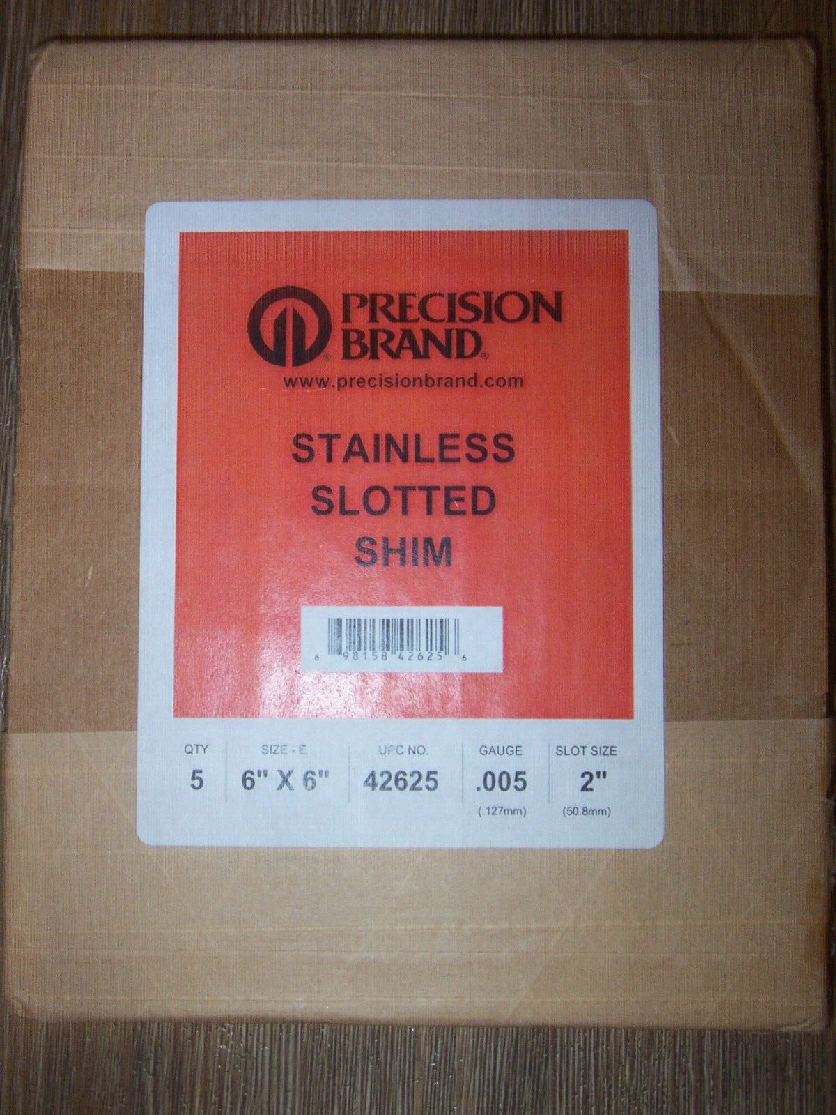 Size E 42625 Precision Brand 6″ x 6″ x .005″ Stainless 2″ Slotted Shim 5 Pack