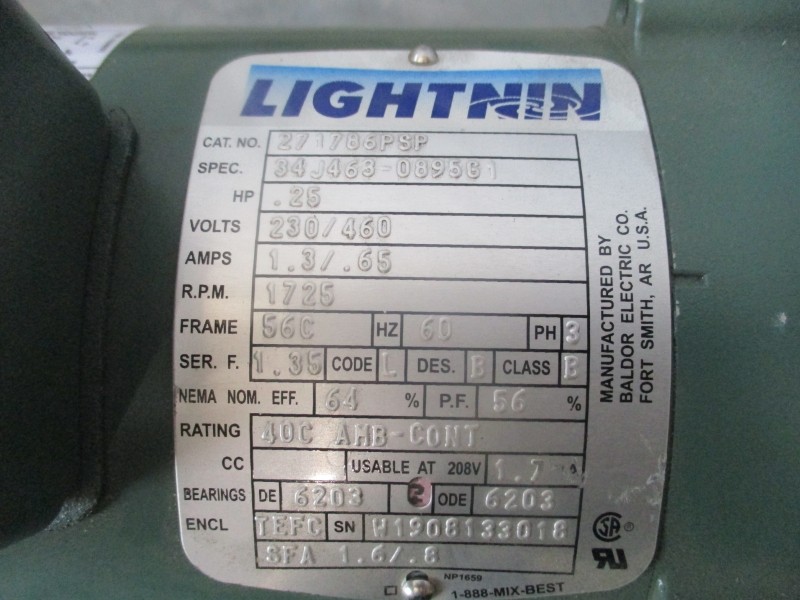 SPXFLOW LIGHTNIN MIXER EV5Q25 230/460V 1.3/.65A NSNP