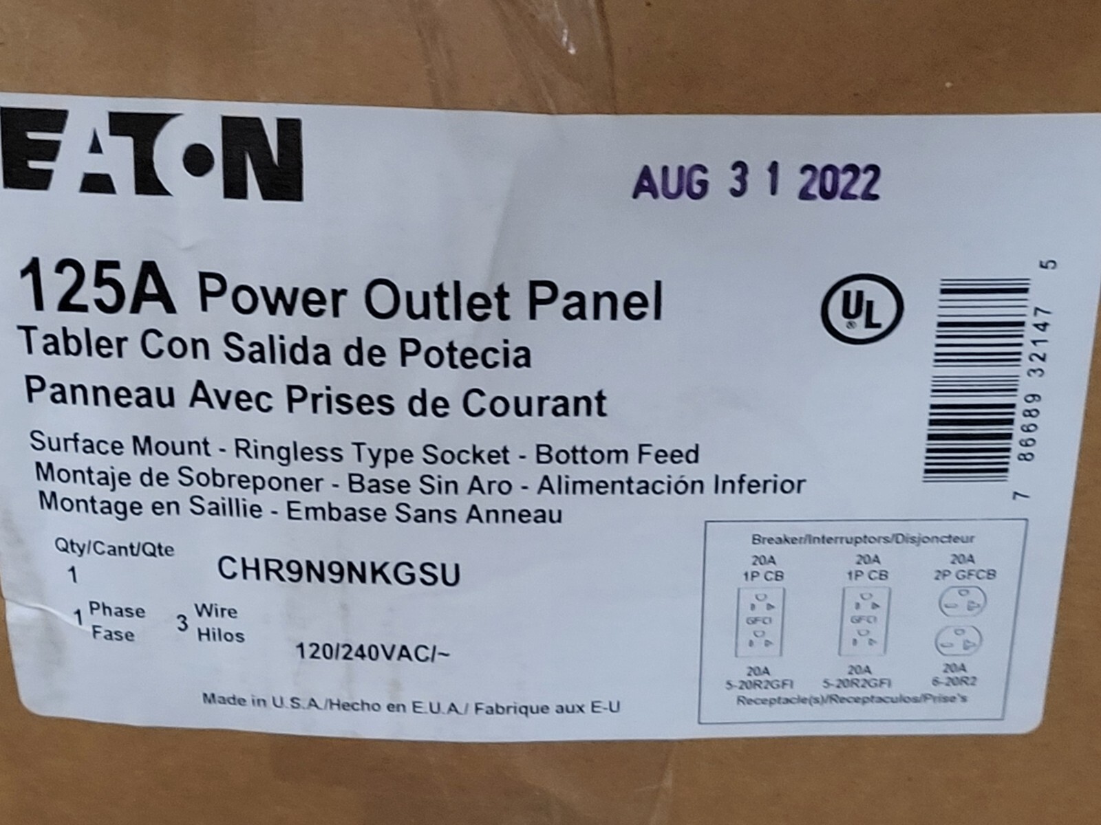 Eaton CHR9N9NKGSU Power Outlet Panel NOS NEW