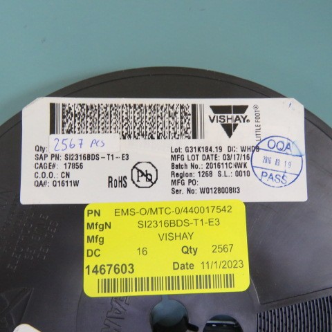 VISHAY SI2316BDS-T1-E3 Qty of 120 per Lot Trans MOSFET N-CH 30V 4.5A 3-Pin