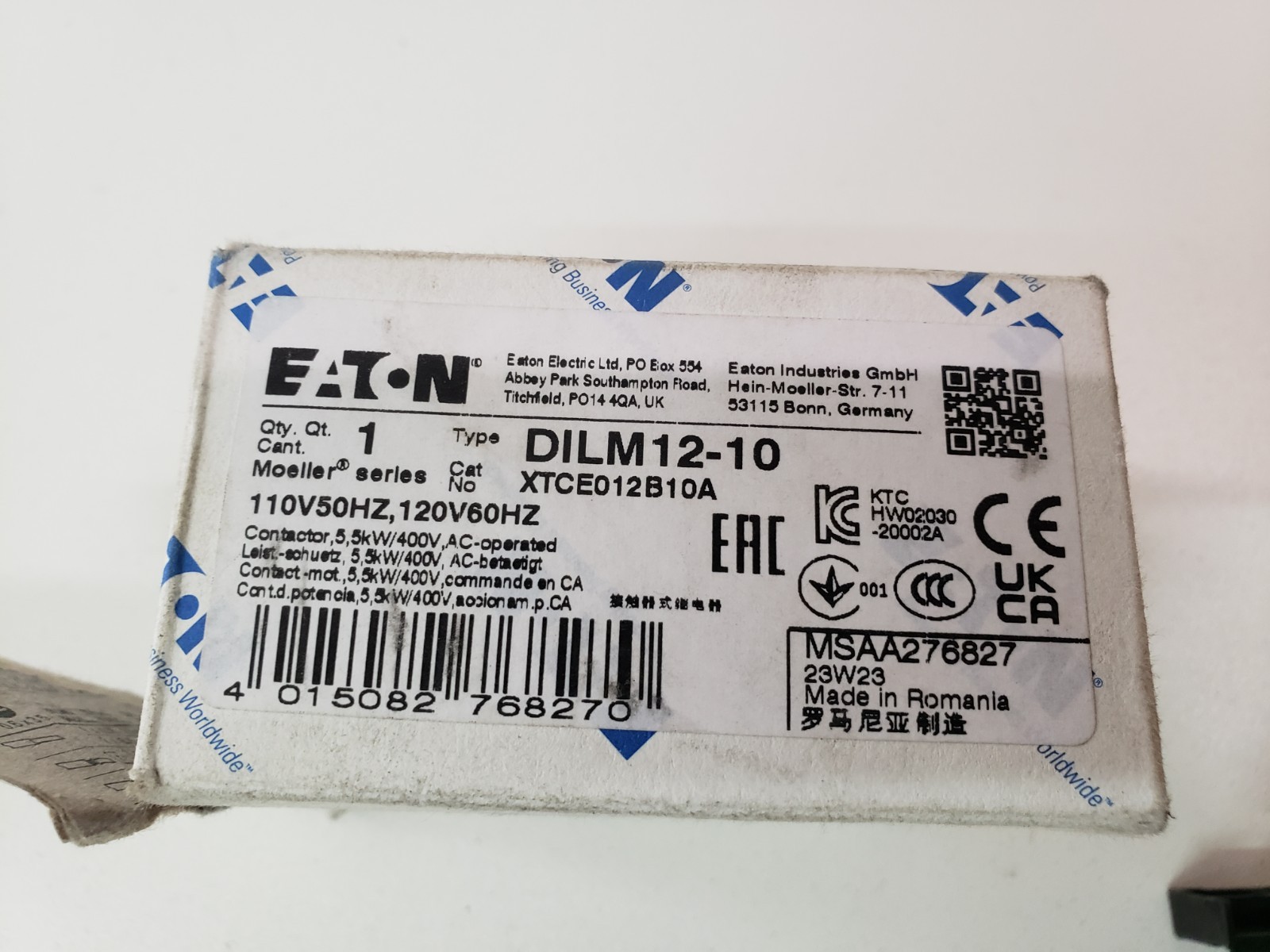 UNUSED – Eaton Moeller DILM12-10 Contactor XTCE012B10A
