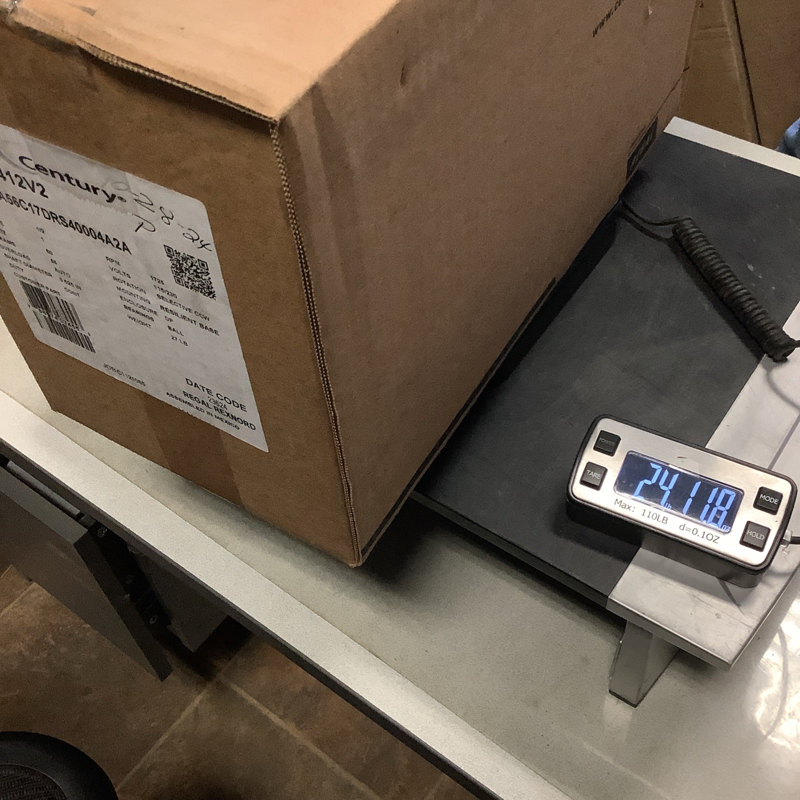CENTURY C412V2 Motor, 1/2 HP, 1725 rpm, 56 Frame, 115/208-230V