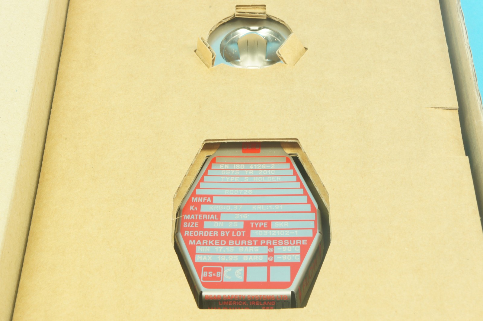 BS&B 10312102-1 SKR rupture disk 1 in.(1″)/DN25 316SS 17.15-19.95bar(G)@-90°C