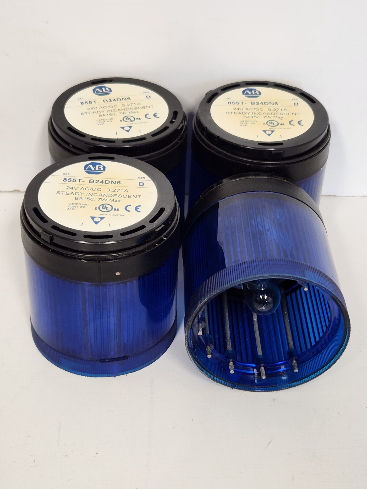 LOT OF (4) GUARANTEED! ALLEN-BRADLEY BLUE STEADY STACK LIGHT W/BULB 855T-B24DN5