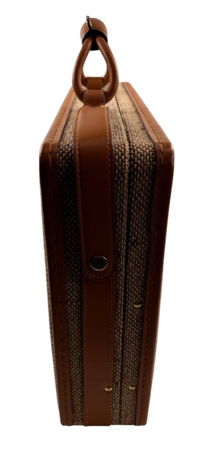 VINTAGE Jute Attaché Burlap Briefcase with Keys Leather Trim Brass Hardware