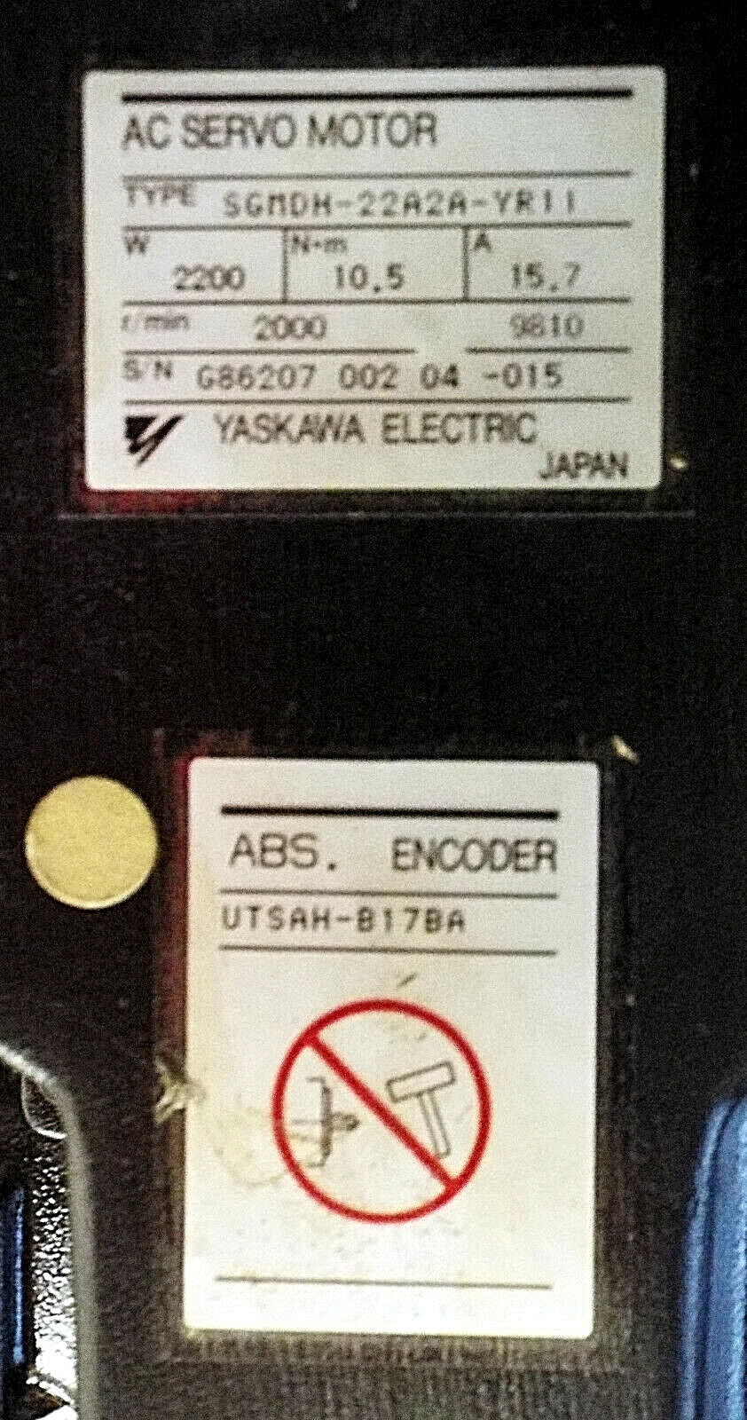 1 USED YASKAWA MOTOMAN SGMDH-22A2A-YR11 SERVO MOTOR w/UTSAH-B17BA **MAKE OFFER**