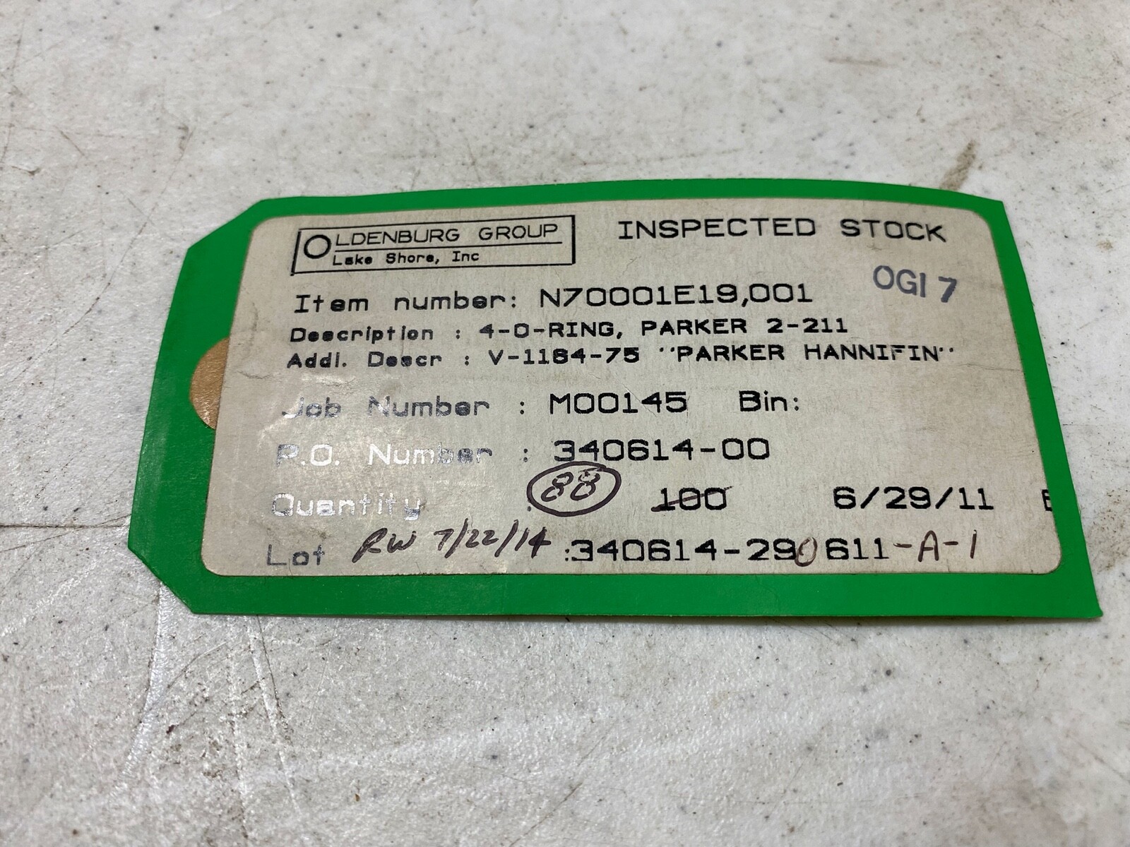 185x Parker Hannifin 2-211 O Rings Compound V-1184-75, 17mm x 11mm x 3mm, NOS
