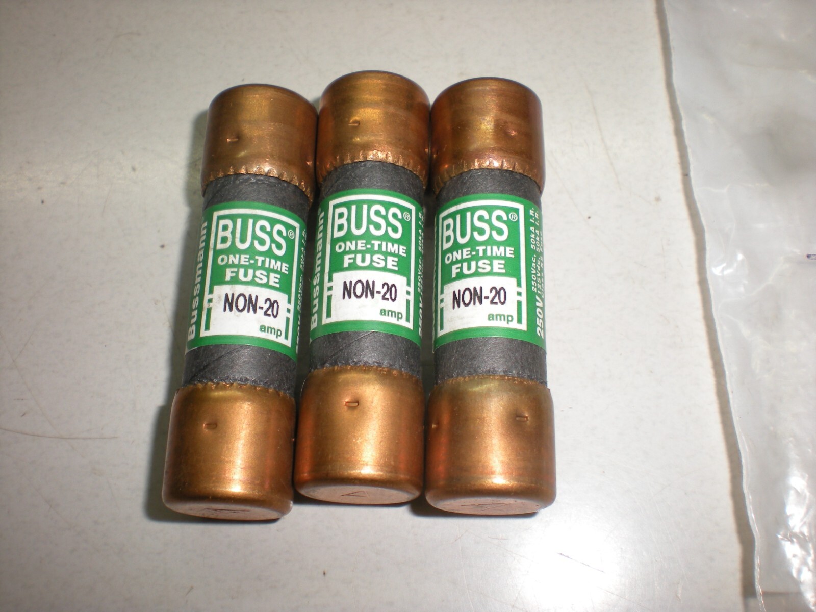 Lot of (3) Buss NON-20 Fuses – 20 Amp – 1 Time – Test OK with Continuity Tester