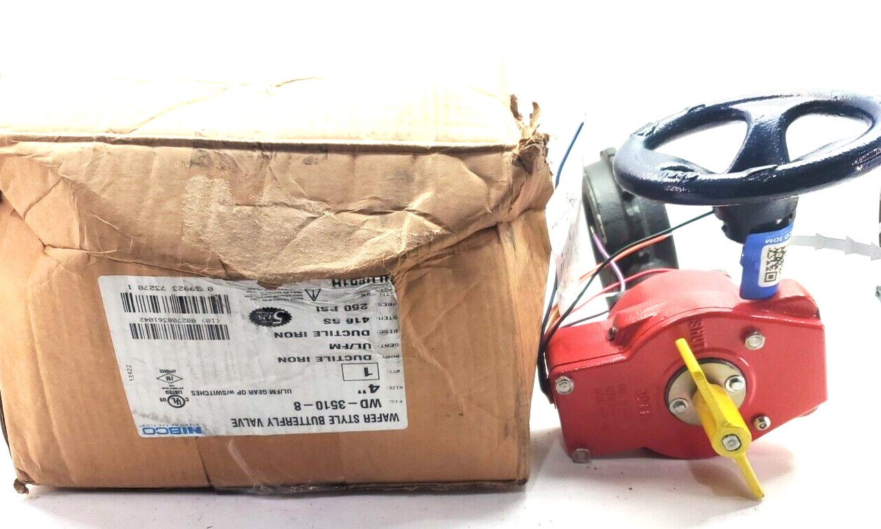 NEW NIBCO WD-3510-8 WAFER STYLE BUTTERFLY VALVE 4″ GEAR OP W/ SWITCHES 250PSI