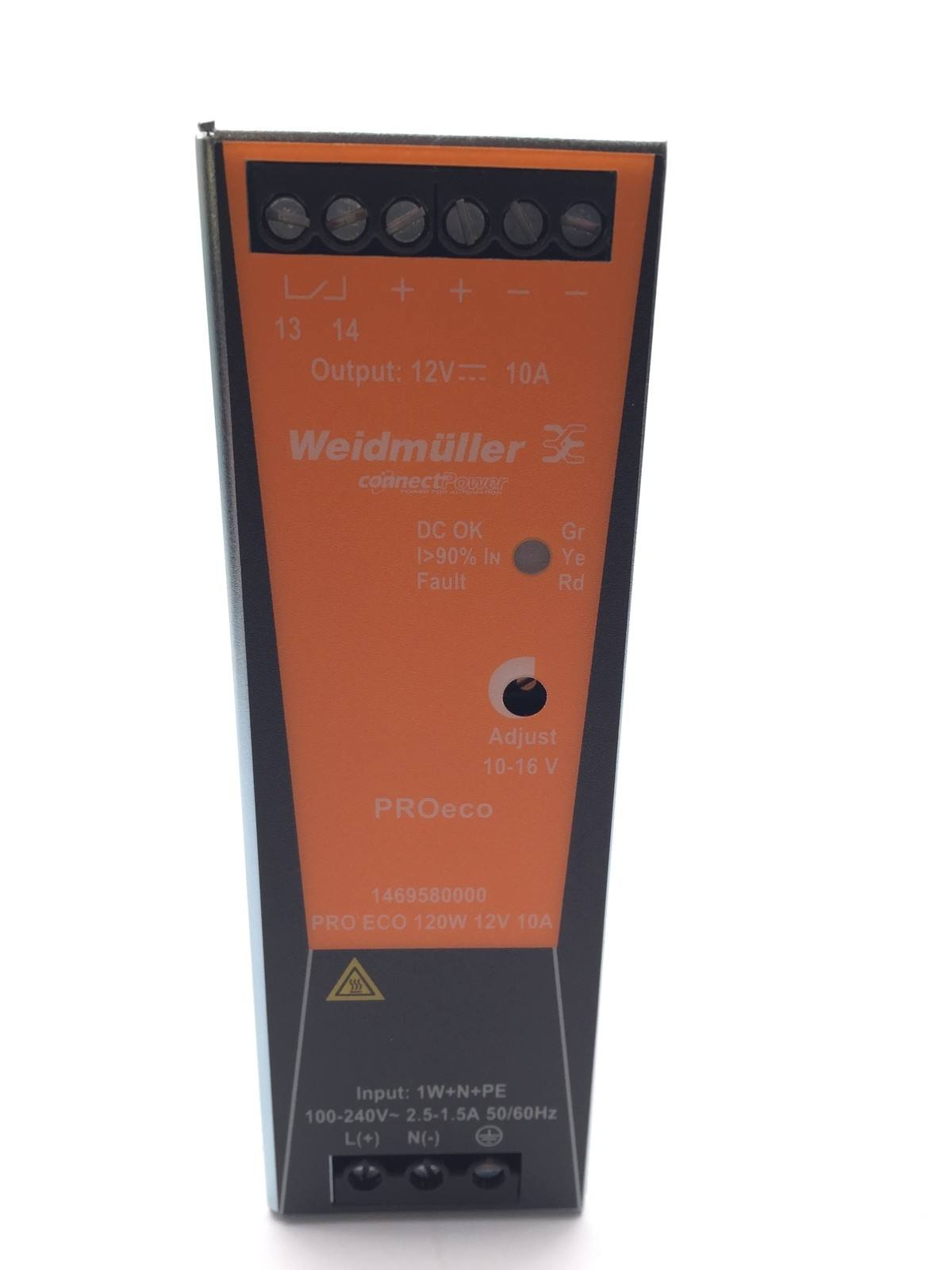 Weidmuller 1469580000 Power Supply PRO ECO 120W 12V 10A Din Rail Mount PSU