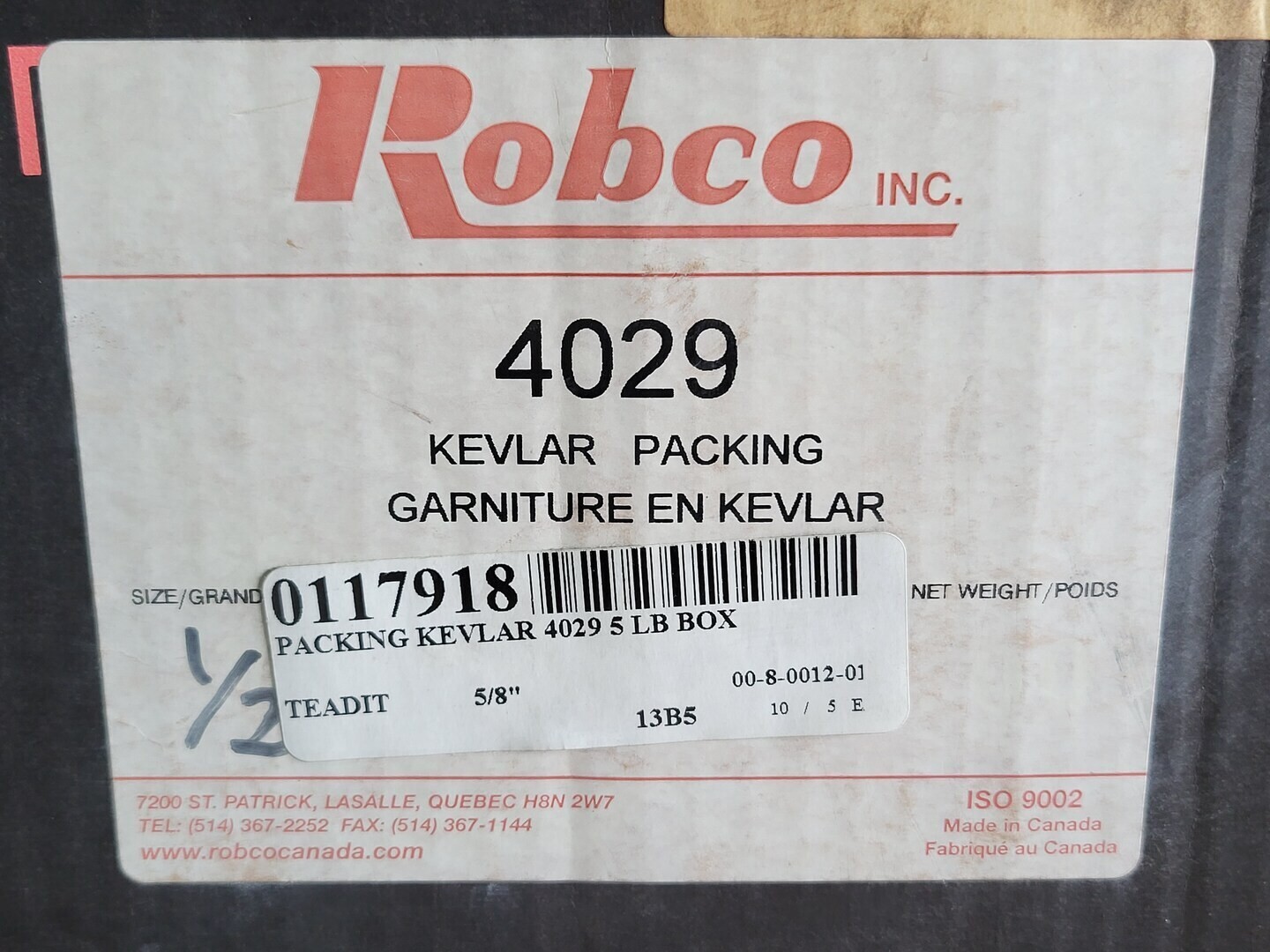 SURPLUS NEW Robco 4029 5/8″ Compression Packing – Parts & Components