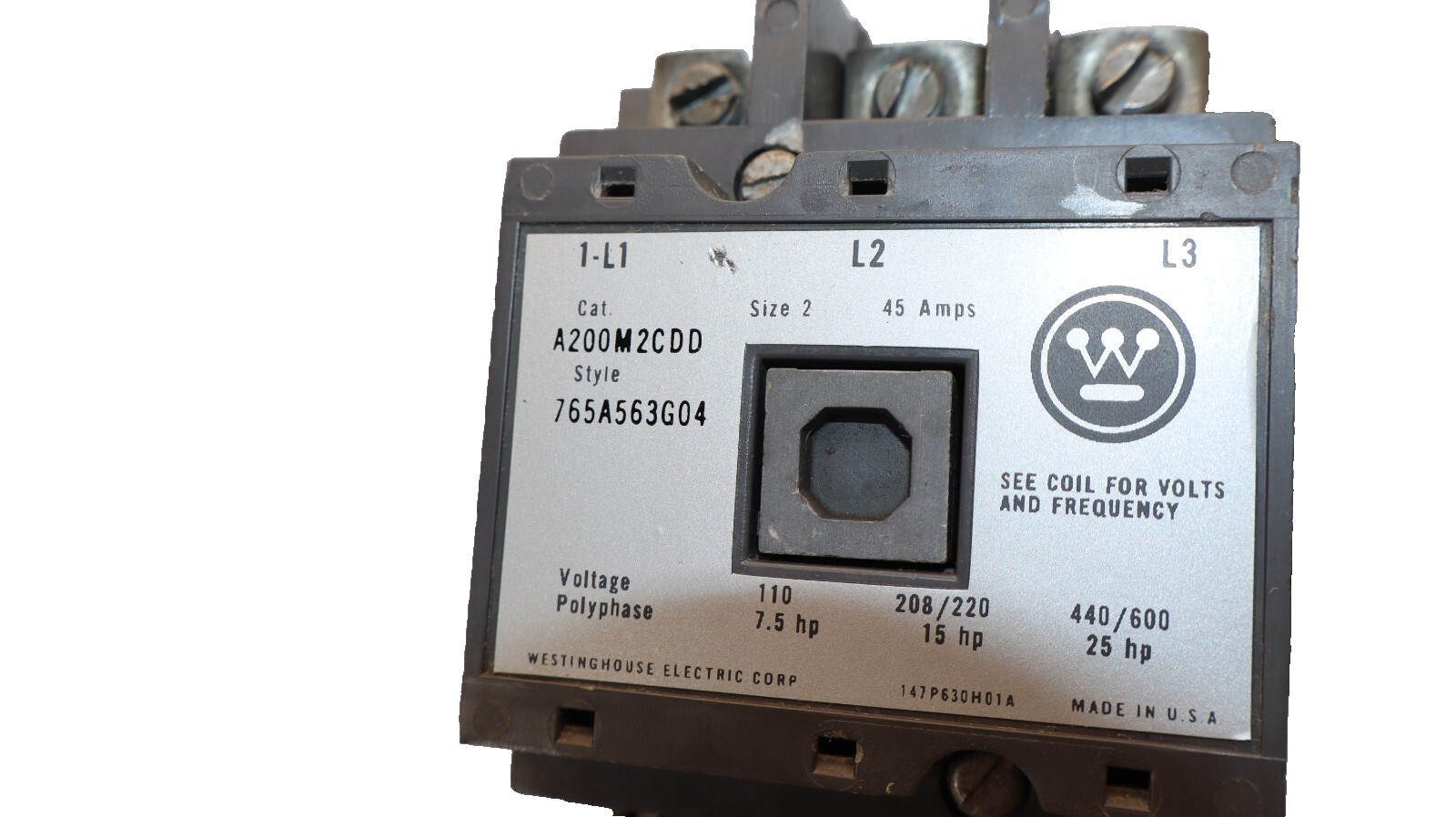 WESTINGHOUSE A200M2CDD , 765A563G04 Size 2 45Amp Motor Starter