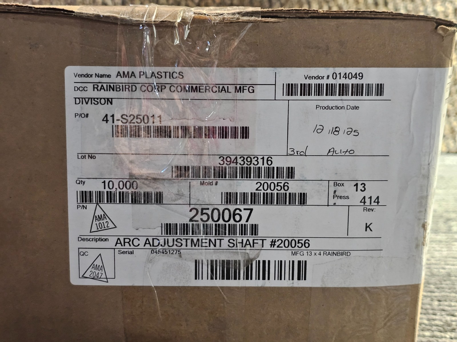 (QTY 10,000) Rainbird Corp. 250067 41-S25011 Arc Adjustment Shaft #20056