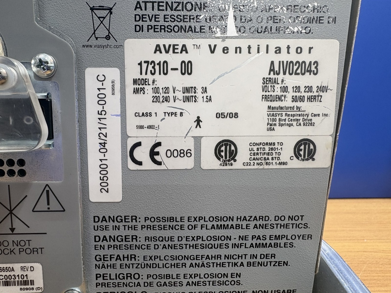 Viasys Avea 17310 VENTILATOR/ CART NOT INCLUDED/ good working condition