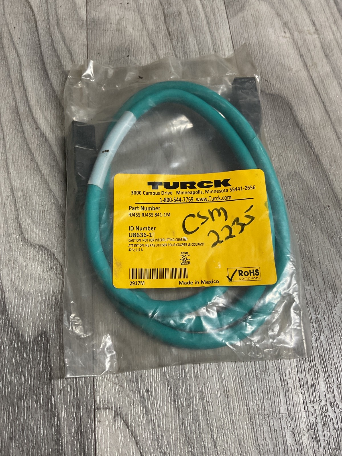 TURCK U8636-1 , RJ45S-RJ45S-841-1M Cable #4018J49