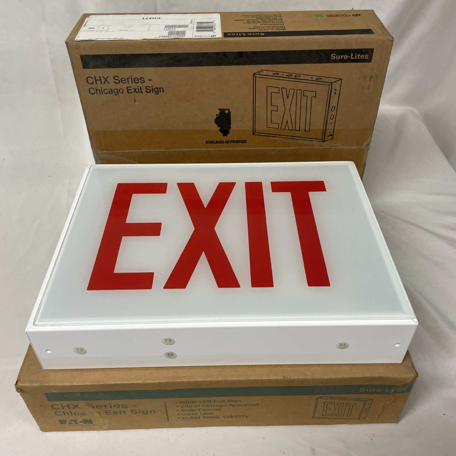 TWO SURE-LITES CHX71 LED EMERGENCY INTEGRATED EXIT SIGN