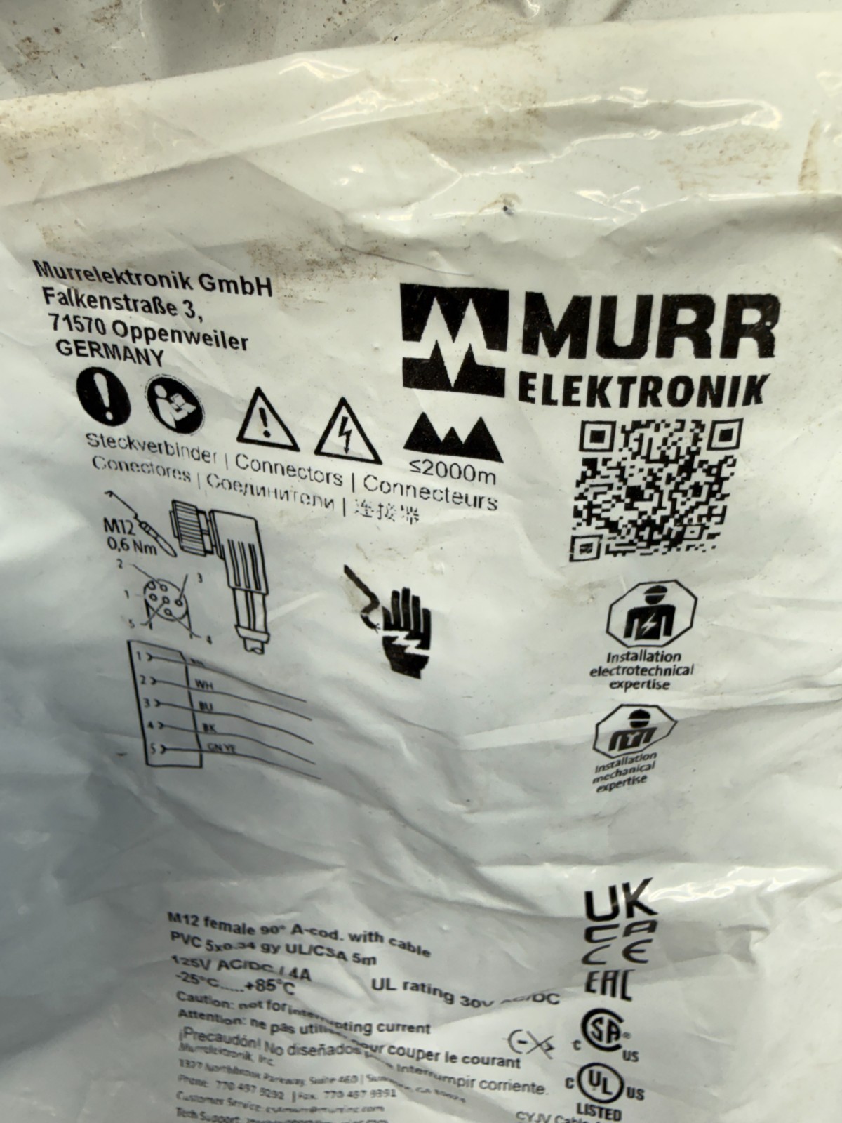 Murr Elektronik 7000-12361-2150500 125VAC M12 Female Connector with Cable