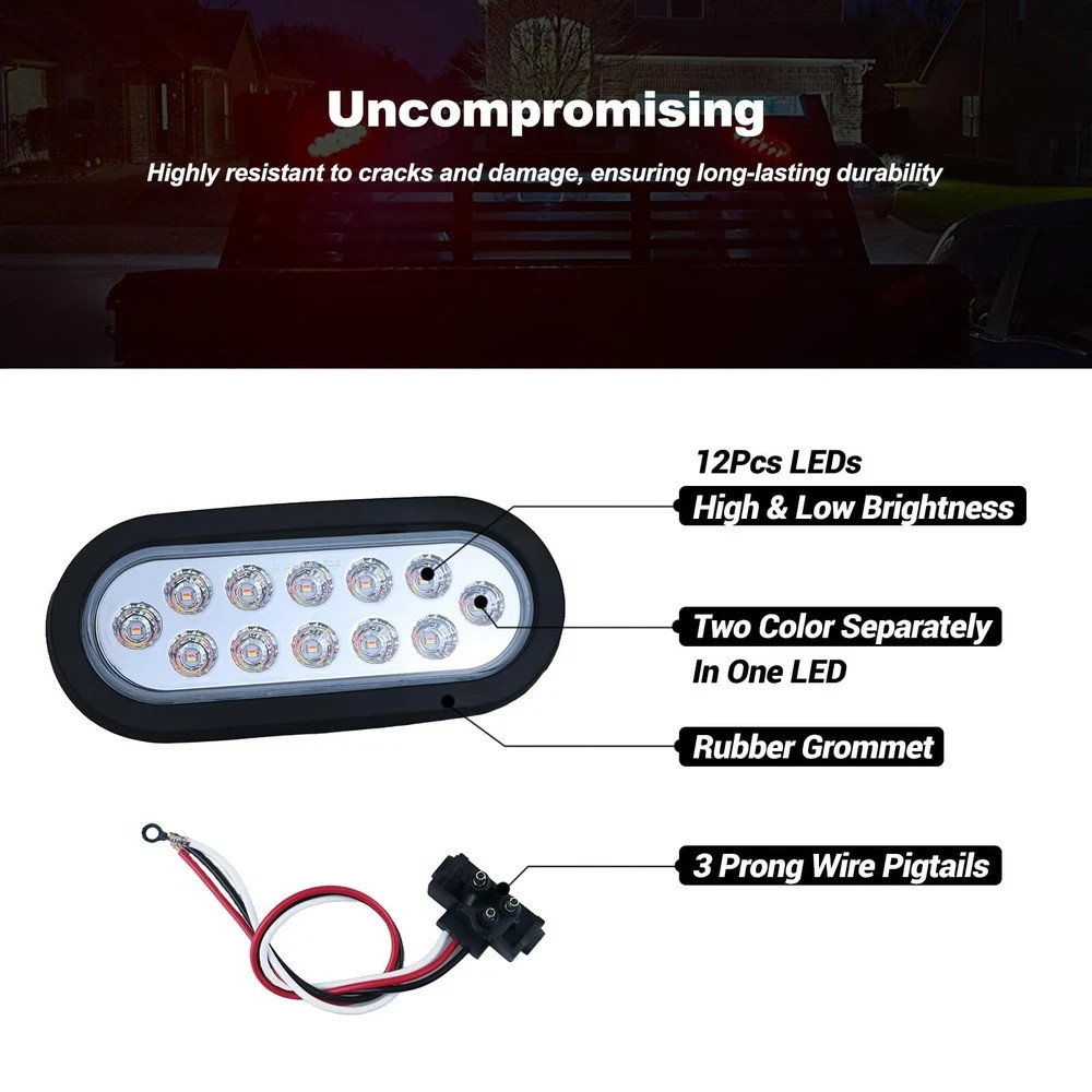 Dual Revolution 6 Inch Oval LED Tail Lights – Red Stop, Turn & White Backup/R…