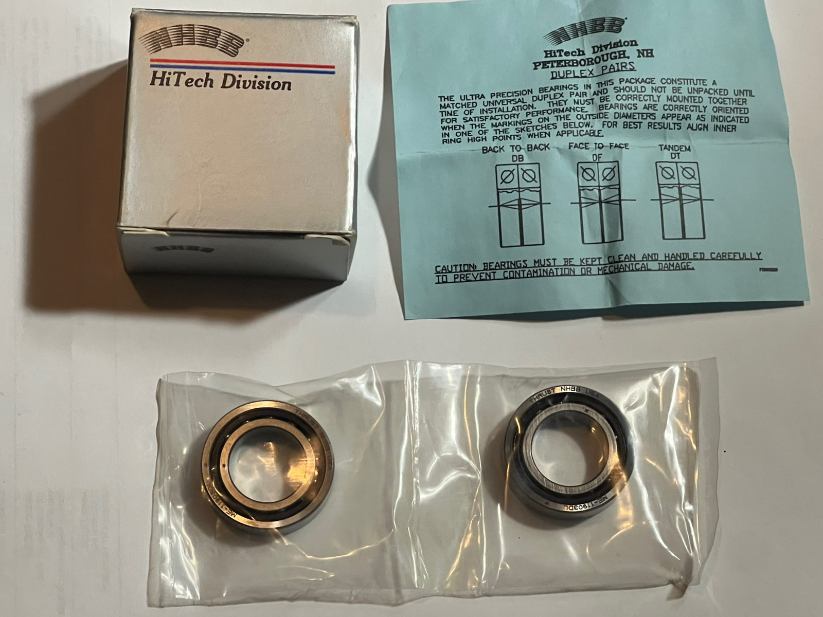 New Pair NHBB Ultra-Precision Duplex Pair Bearings P/N 540365000, Ref# ME11903DL