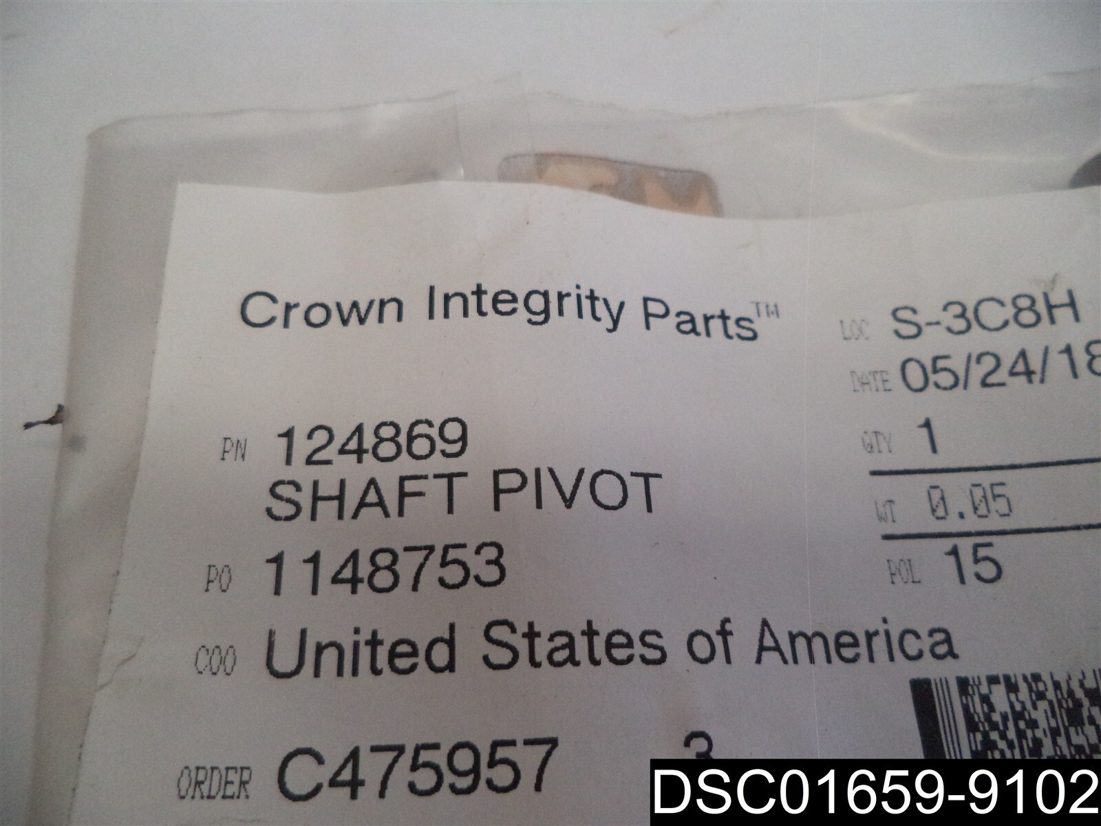 Crown Integrity Parts Shaft Pivot, 124869