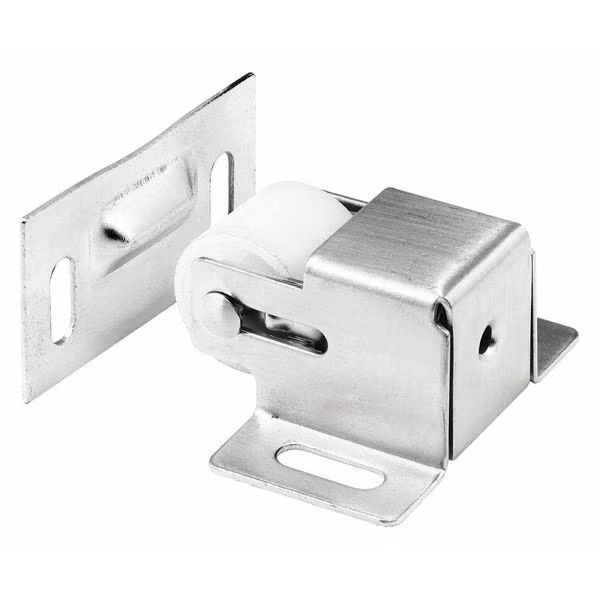 Cabinet Door Roller Catch, Satin Nickel Steel Housing and Strike (Single Pack)